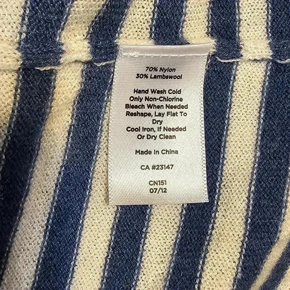 Talbots Cardigan Sweater Women's Size Xp Blue White Striped Lambswool Tight Knit - Picture 6 of 6